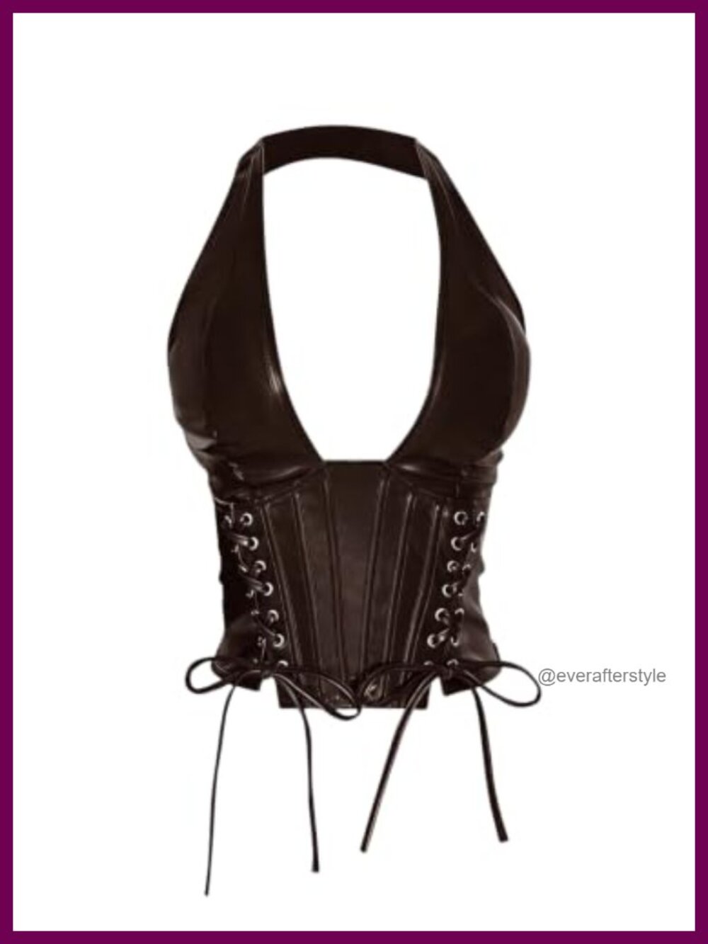 Plus Size PU Leather Halter Crop Top - Y2K Lace Up Backless Deep V Neck Clubwear